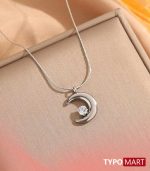 Fashion Charm Gold Color Stainless Steel Single Round Zircon Moon Pendant Necklace for Woman Collarbone Chain Jewelry Colorfast - Image 3