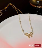 Simple Bow Tie Pendant Necklace Ribbon Necklace Bow Necklace Gold Necklace bow Jewelry for Women and Girls - Image 3